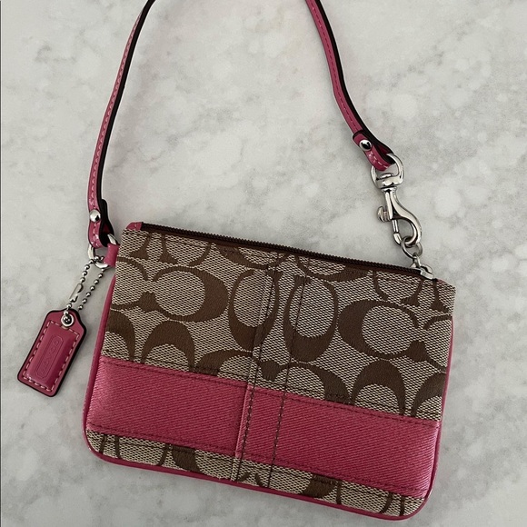 Pink & Brown Vintage Coach Monogram Wristlet - Picture 4 of 8